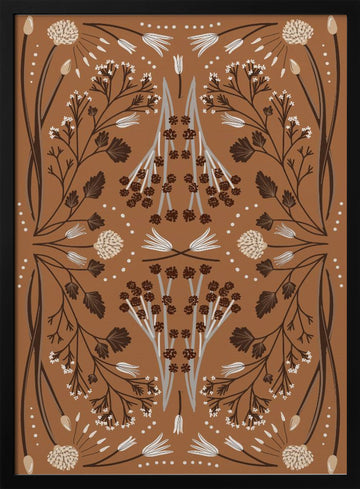 Folk Mirrored Botanicals - Earth Tones | Poster - Black Metal Frame Interior