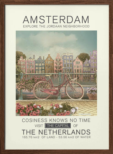 Amsterdam Canal Bicycle | Poster - Walnut Frame Interior