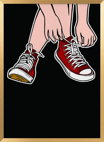 Tying Red Sneakers | Poster - Gold Frame Interior