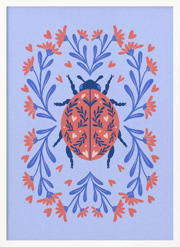 Folk Art Ladybug Wreath | Poster - White Frame Interior