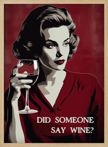 Retro Wine Woman | Poster - Wood Frame Interior