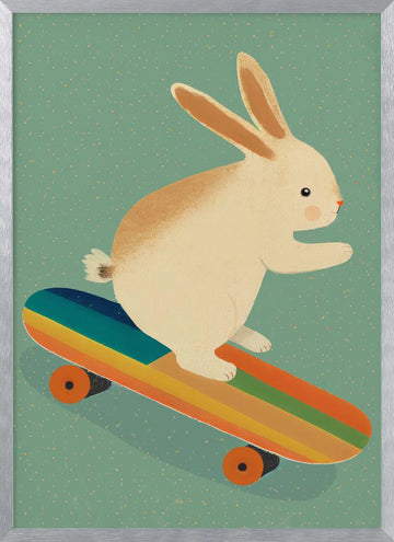 Skateboarding Bunny | Poster - Silver Frame Interior