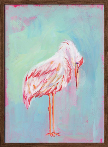 Gentle Pink Ibis | Poster - Walnut Frame Interior