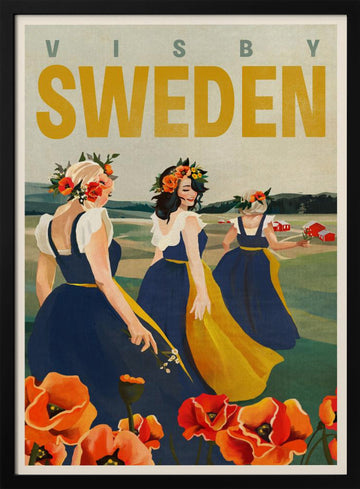 Visby Sweden Flower Girls | Poster - Black Metal Frame Interior