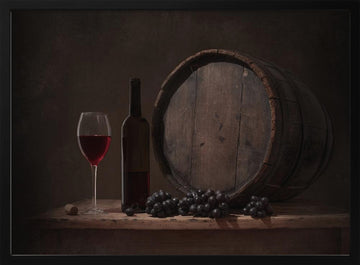 Rustic Wine Still Life | Poster - Black Metal Frame Interior