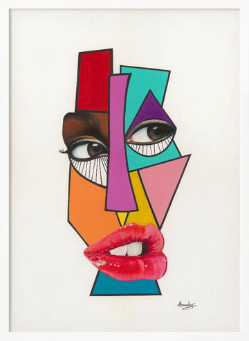 Vibrant Cubist Face | Poster - White Frame Interior