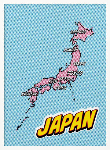 Pop Art Japan Map | Poster - White Frame Interior