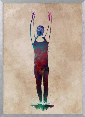 Abstract Swimmer Splash | Poster - Silver Frame Interior