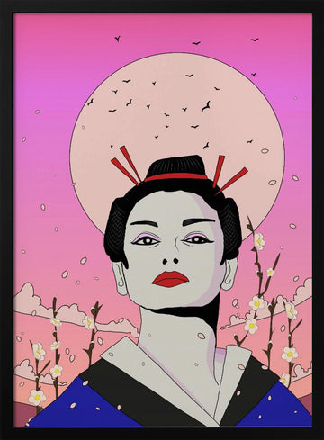 Serene Geisha Moon | Poster - Black Metal Frame Interior