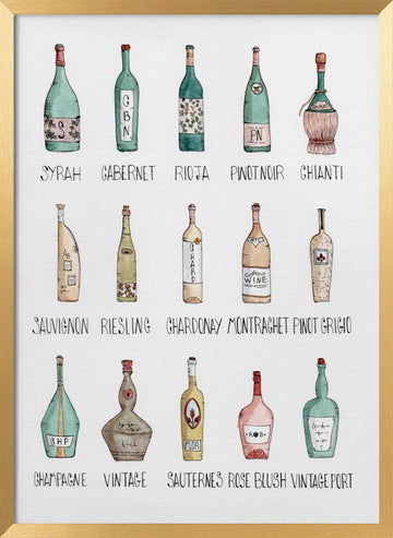 Wine Bottle Medley | Poster - Gold Frame Interior
