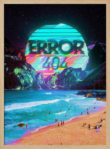 Vaporwave Error Beach | Poster - Wood Frame Interior