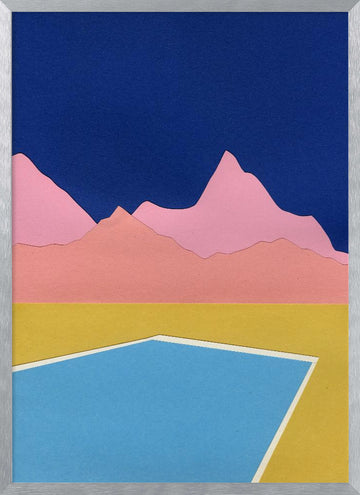 Blue Pool Pink Mountains | Poster - Silver Frame Interior