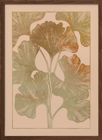Golden Ginkgo Leaves | Poster - Walnut Frame Interior