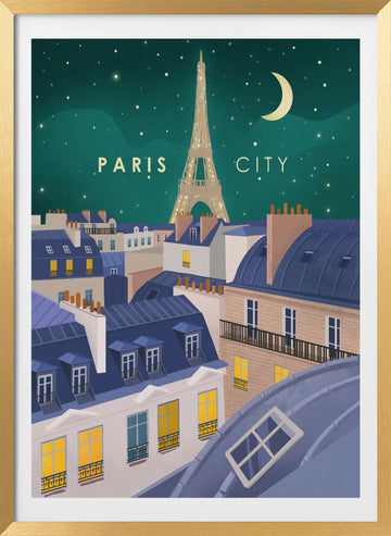 Paris at Night | Poster - Gold Frame Interior