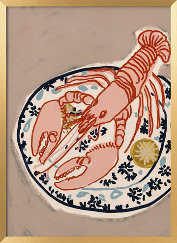 Pink Lobster Dinner | Poster - Gold Frame Interior