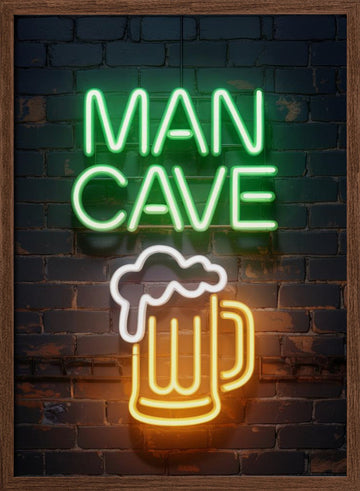 Man Cave Beer Neon | Poster - Walnut Frame Interior