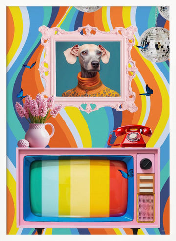 Stylish Dog Retro Vibe | Poster - White Frame Interior