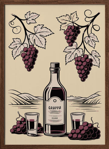 Grappa And Grapes | Poster - Walnut Frame Interior