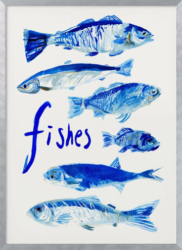 Painted Blue Fishes | Poster - Silver Frame Interior
