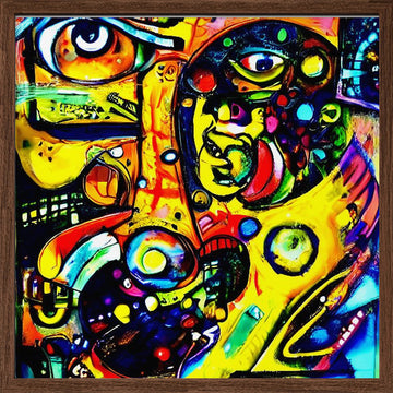 Vibrant Abstract Faces | Poster - Walnut Frame Interior