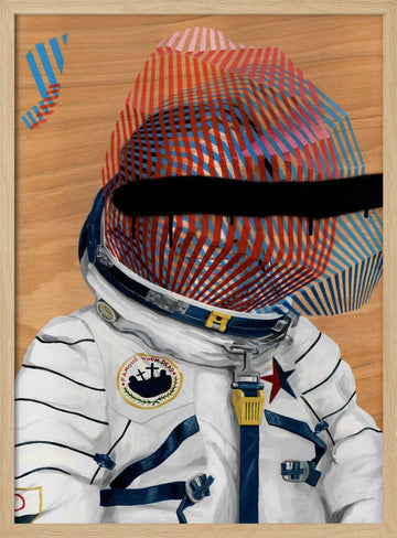 Striped Astronaut Helmet | Poster - Wood Frame Interior
