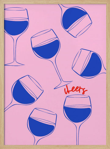 Cheers Pink Wine | Poster - Wood Frame Interior