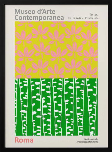 Pink Leaves Green Trees | Poster - Black Metal Frame Interior