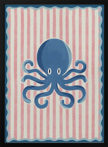 Playful Blue Octopus | Poster - Black Metal Frame Interior