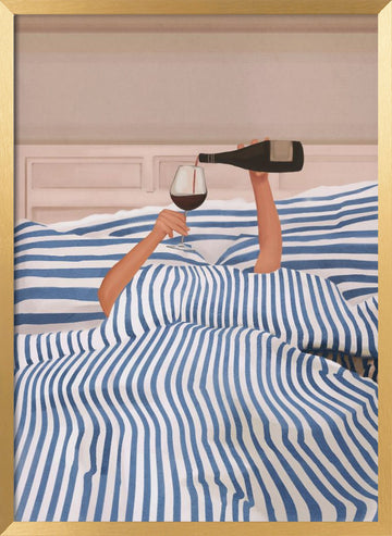 Wine In Bed | Poster - Gold Frame Interior