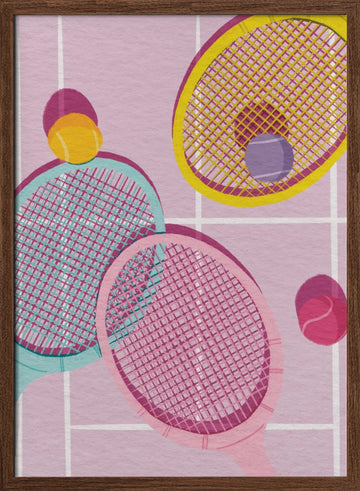 Playful Tennis Rackets | Poster - Walnut Frame Interior