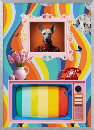 Funky Retro Dog Portrait | Poster - Silver Frame Interior