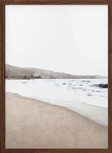 Serene Beach Landscape | Poster - Walnut Frame Interior