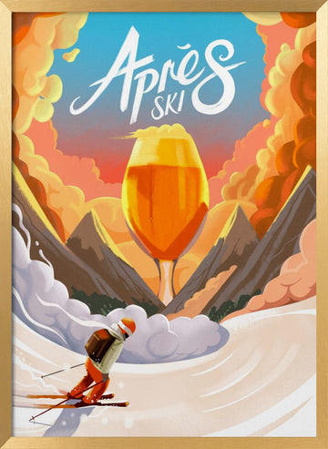 Après Ski Sunset Beer | Poster - Gold Frame Interior
