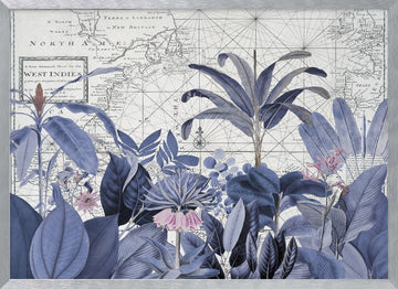 Blue Tropical Map | Poster - Silver Frame Interior