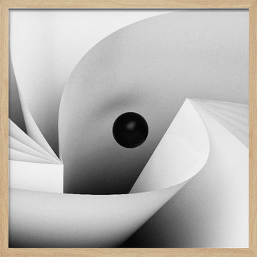 Black Sphere White Curves | Poster - Wood Frame Interior