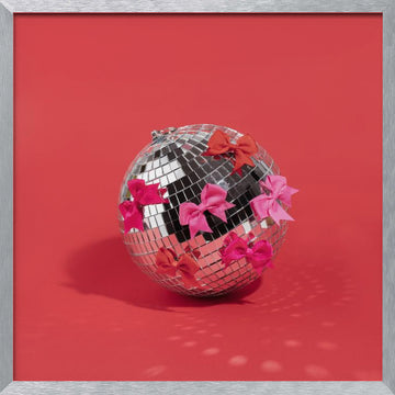 Pink Bow Disco Ball | Poster - Silver Frame Interior
