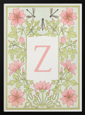 Elegant Floral Letter Z | Poster - Black Metal Frame Interior