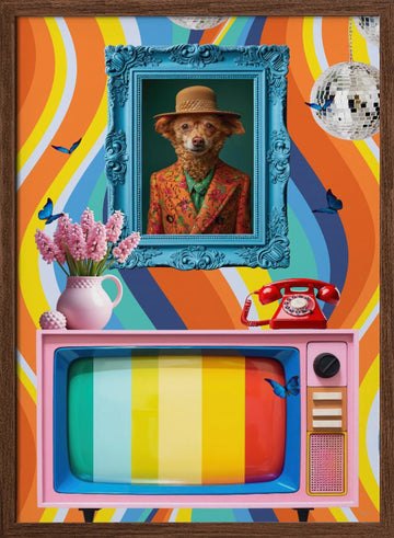 Groovy Dog Portrait | Poster - Walnut Frame Interior