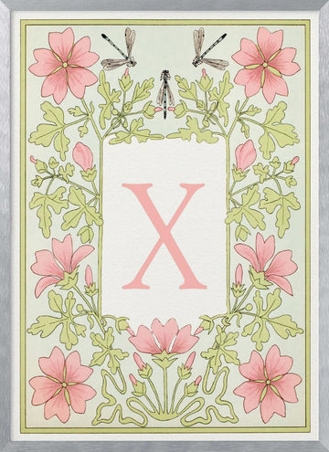 Art Nouveau Letter X | Poster - Silver Frame Interior