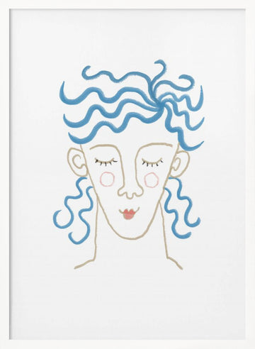 Dreamy Blue Hair Woman | Poster - White Frame Interior