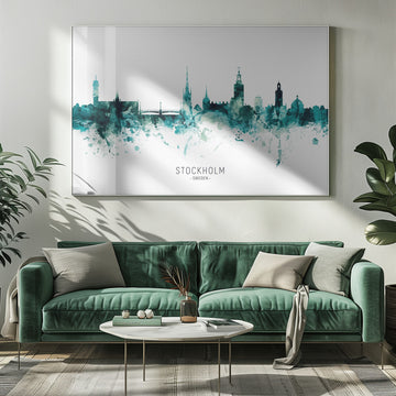 Stockholm Watercolor Skyline | Poster - Room Interior 1