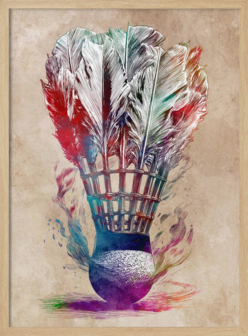 Colorful Badminton Shuttlecock | Poster - Wood Frame Interior