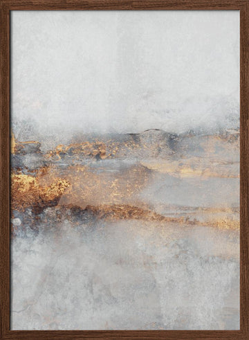 Golden Gray Abstract Layers | Poster - Walnut Frame Interior