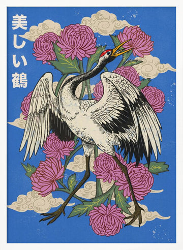 Elegant Japanese Crane Blooms | Poster - White Frame Interior