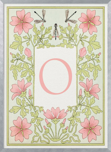 Elegant Floral Letter O | Poster - Silver Frame Interior