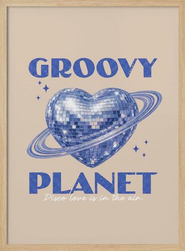 Groovy Disco Heart Planet | Poster - Wood Frame Interior