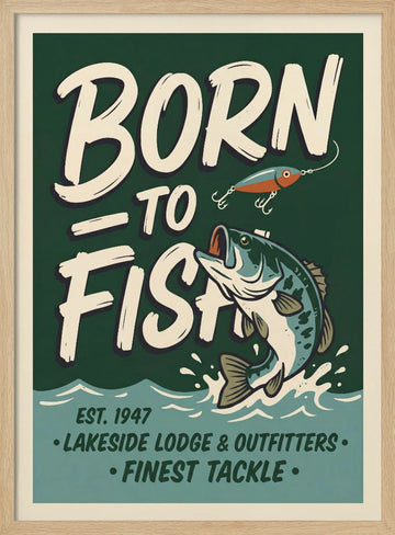 Retro Bass Fishing Sign | Poster - Wood Frame Interior