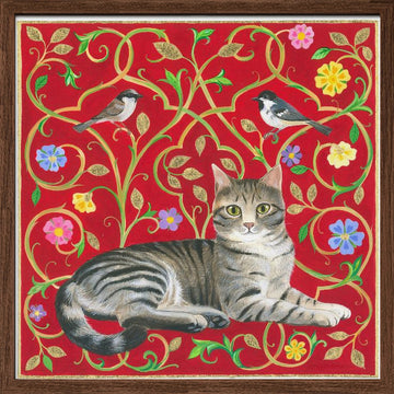 Floral Feline Harmony | Poster - Walnut Frame Interior