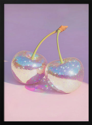 Sparkling Disco Cherries | Poster - Black Metal Frame Interior