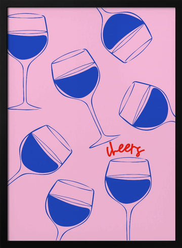 Cheers Pink Wine | Poster - Black Metal Frame Interior